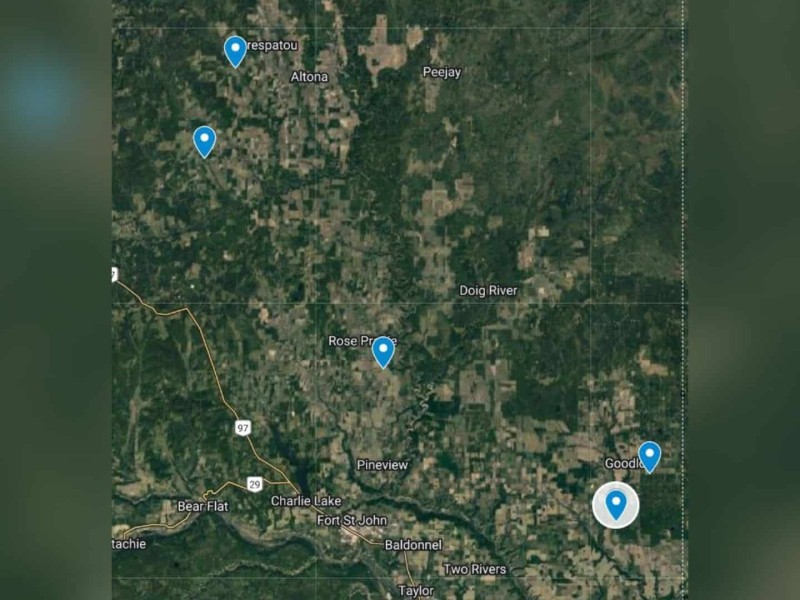 Water stations of the Peace River Regional District (PRRD) on a map.