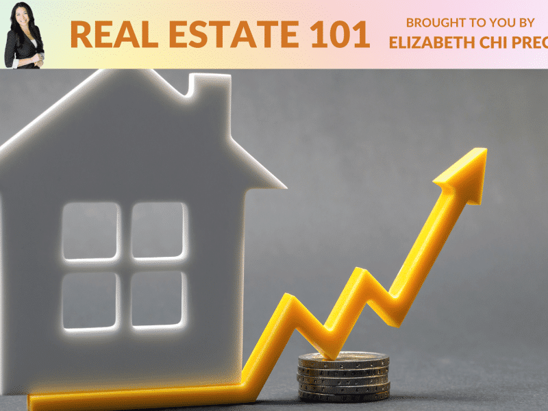 Outline of a house with a yellow arrow pointing up resting on top of coins