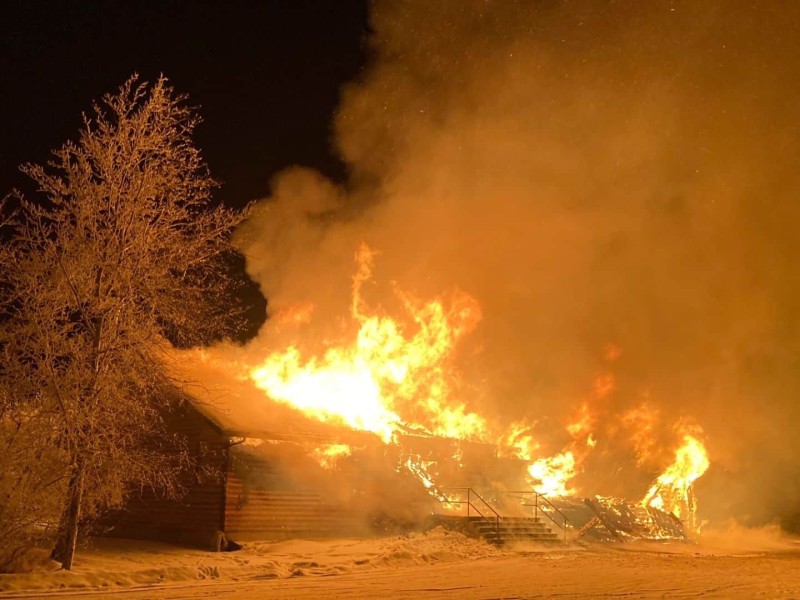 Upper Pine Gospel Chapel on fire.