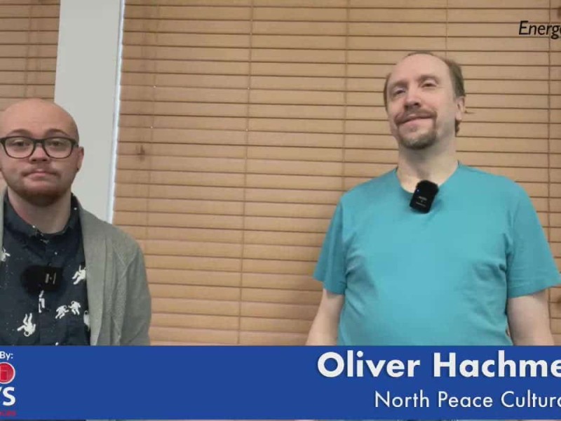 Spencer interviewing Oliver Hackmeister from the North Peace Cultural Centre about their upcoming Chocolate Festival