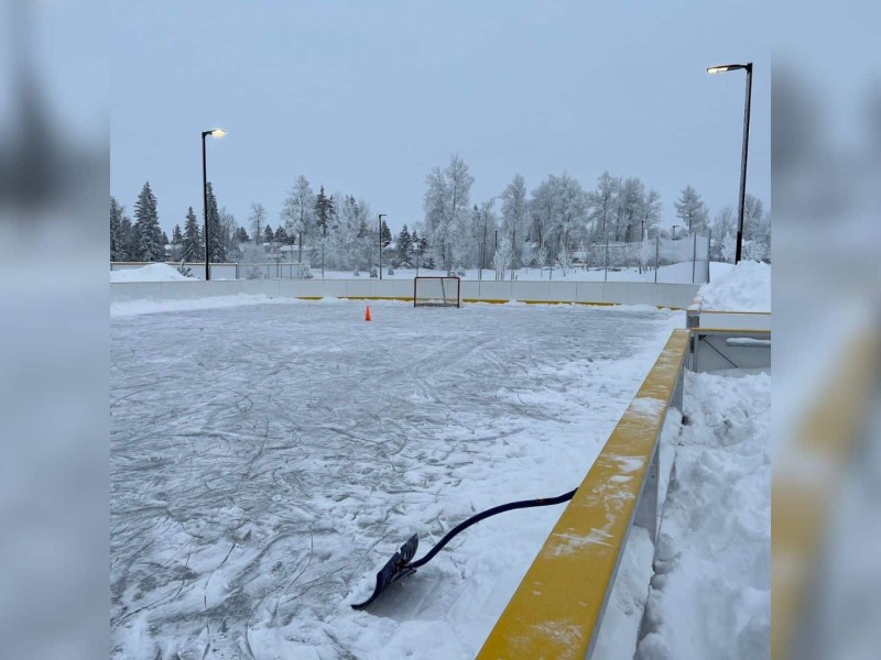 Kin Park boarded ice rink cleared of snow. (City of Fort St. John - Facebook)