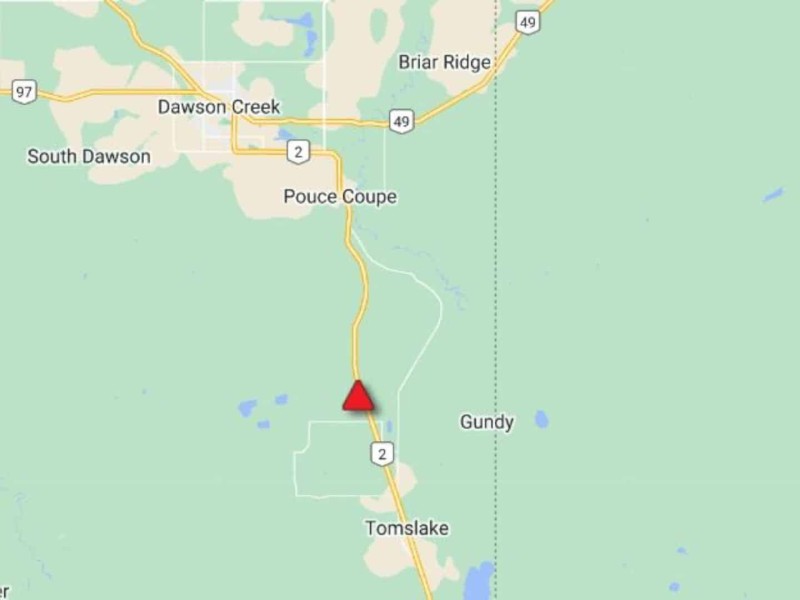 Map of the vehicle incident south of Pouce Coupe. (DriveBC)