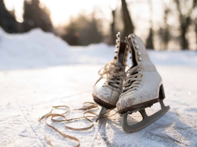 Ice skates on an outdoor rink