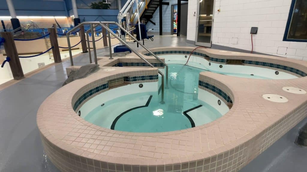 The hot tub located inside the North Peace Leisure pool only partially filled with water.
