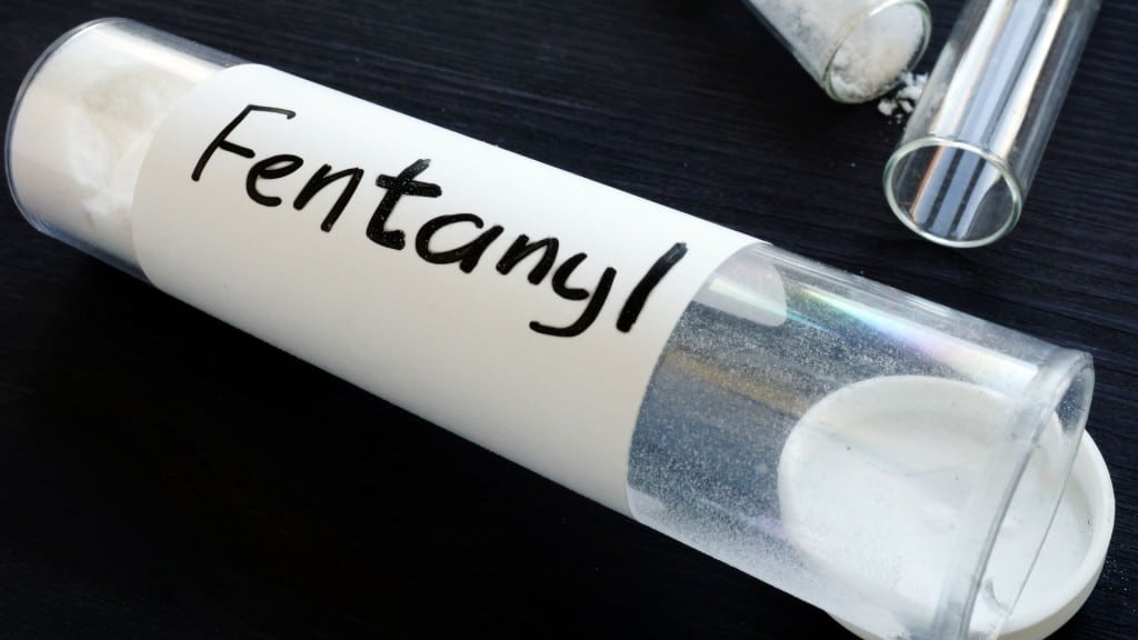 A picture of a glass vial of fentanyl, labelled as such.