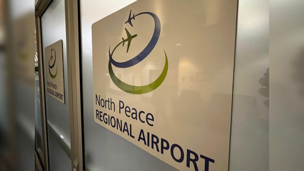 A sign for the North Peace Regional Airport.