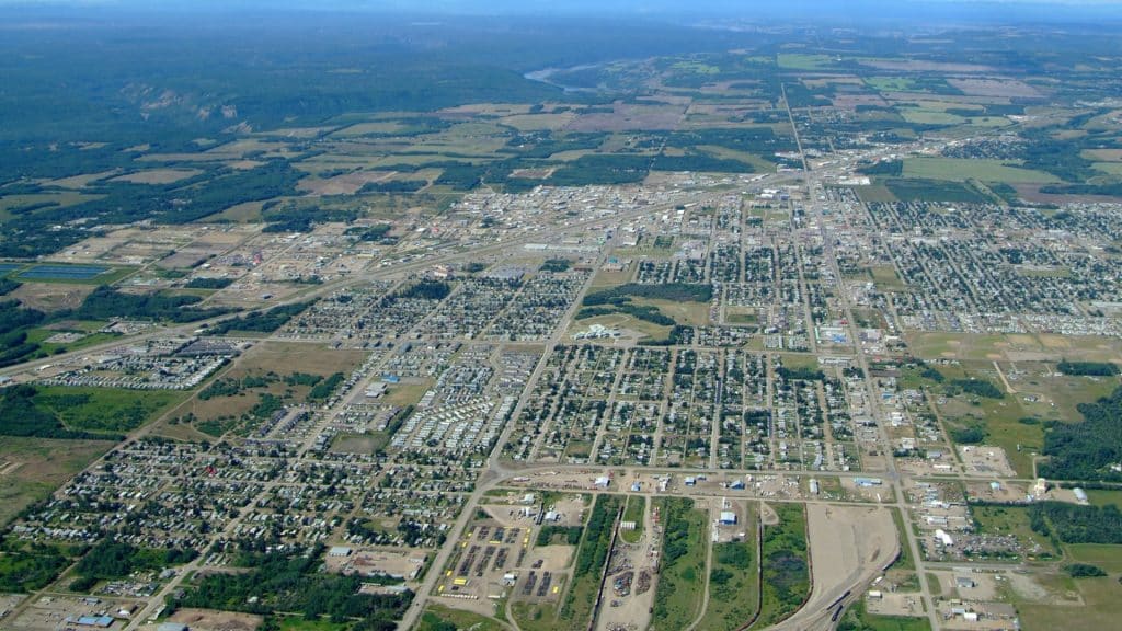An aerial view of the City of Fort St. John.