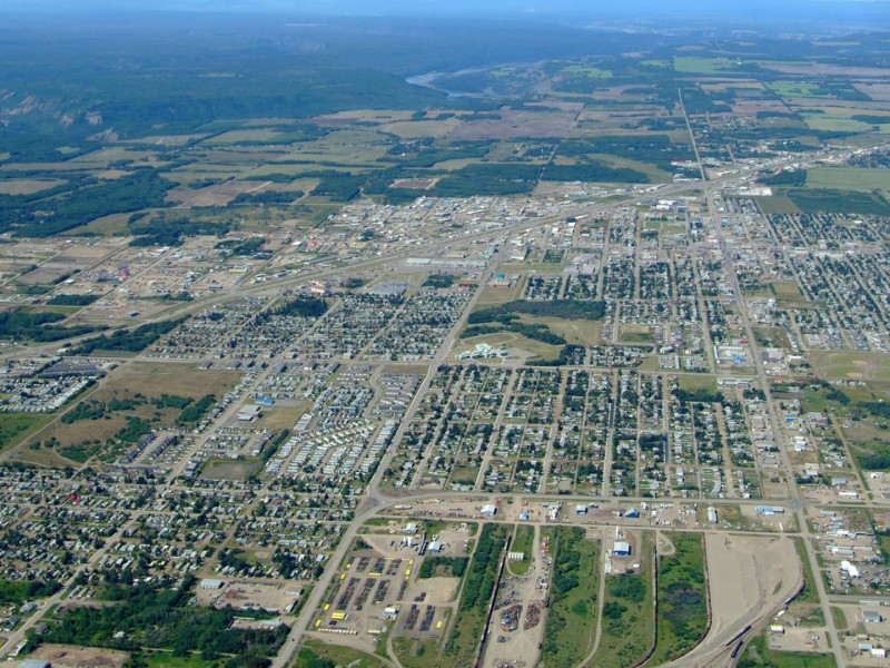 An aerial view of the City of Fort St. John.