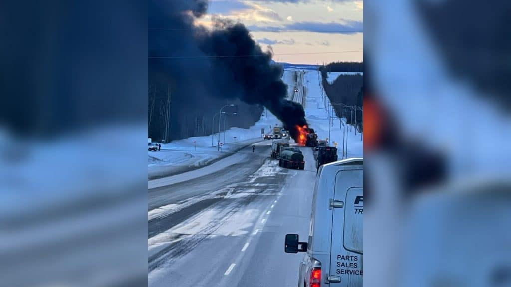 Commercial Vehicle on fire on Highway 97.