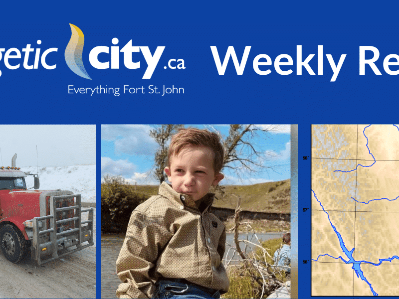 Three images: one of a semi truck, one of a young child, and one of a map