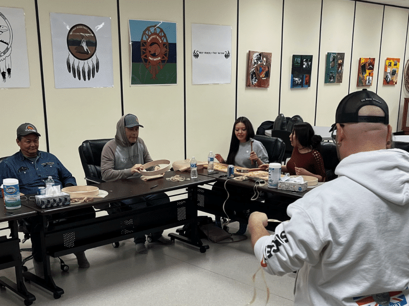 Walter White teaching drum making at Treaty 8 Tribal Association.