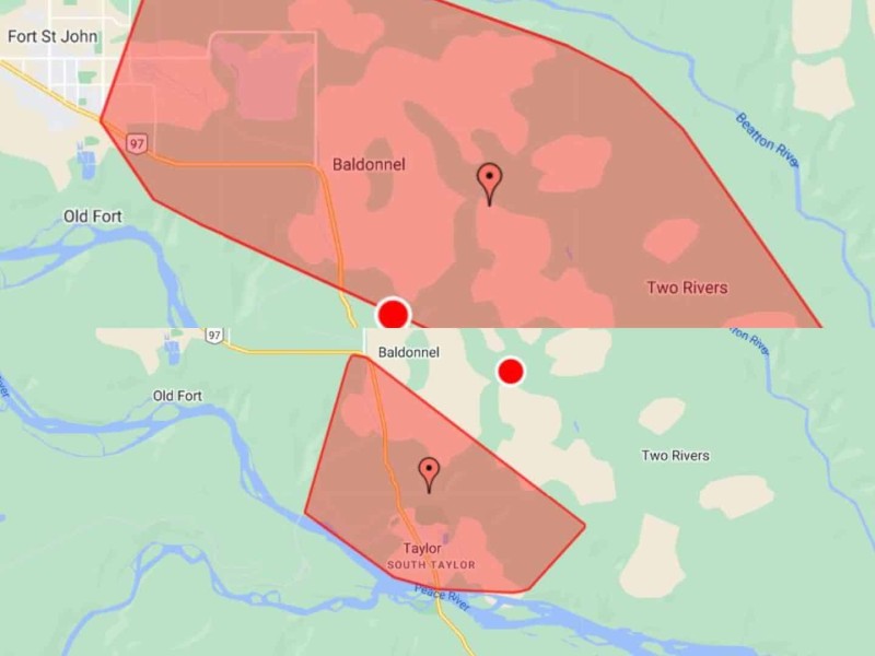Two photos of outages in Fort St. John and Taylor.
