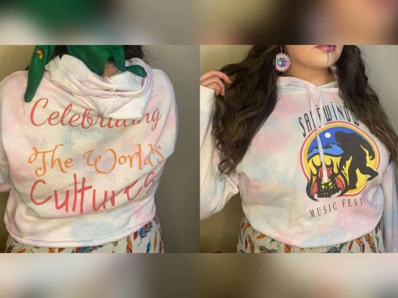 The back and front of a Sakâwînow Music Festival hoodie.