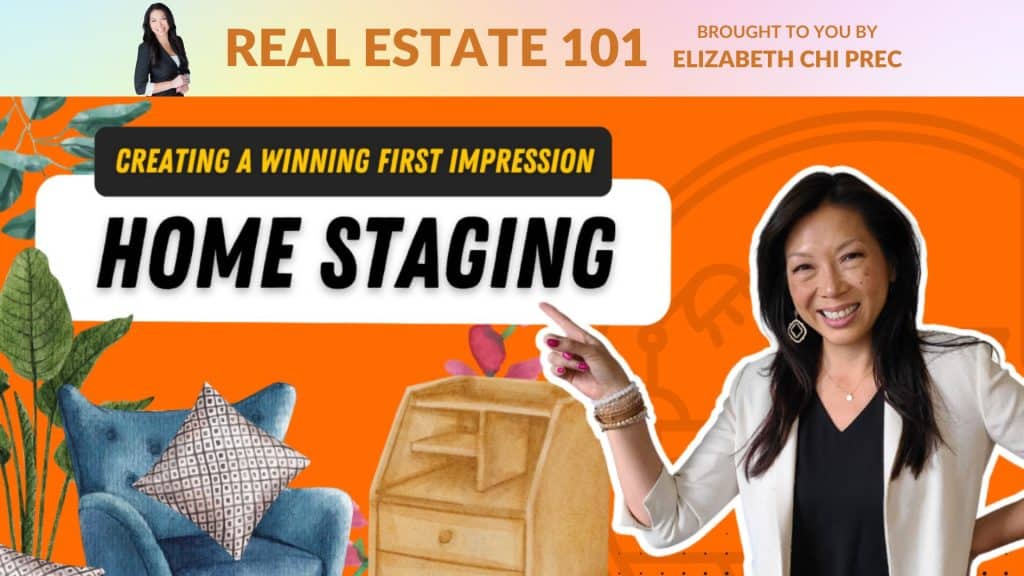 Person pointing at a sign that says Home Staging