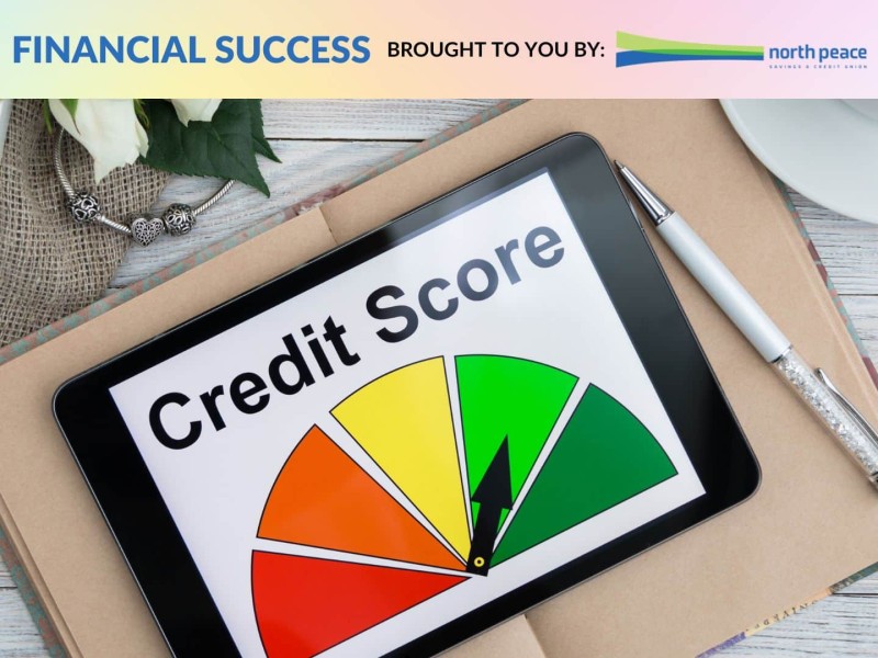 A tablet depicting a credit score measurement