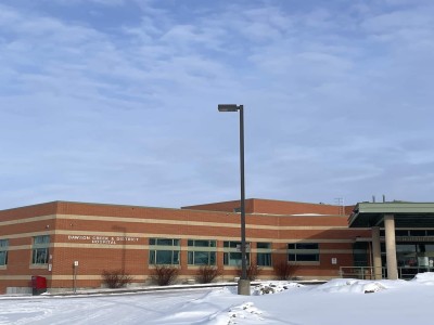 A large red brick building.