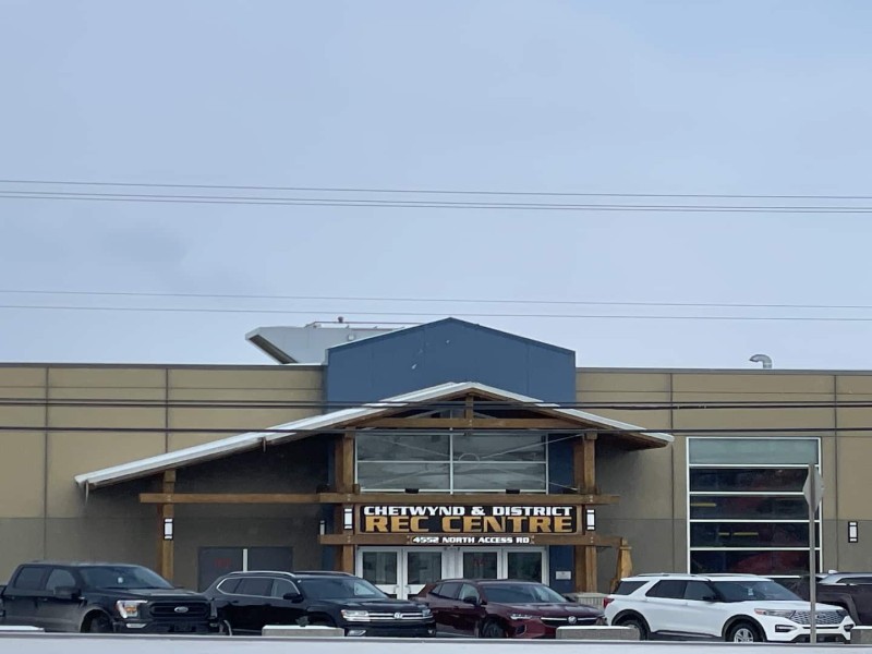A photo of Chetwynd's rec centre with vehicles in front.