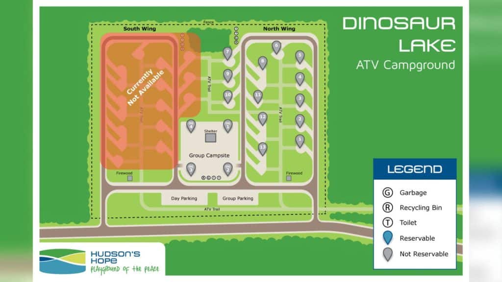 A map of the Dinosaur Lake ATV Campground.