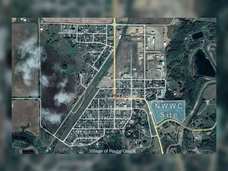 A top down map of Pouce Coupe, indicating where the new NWWC site will be.