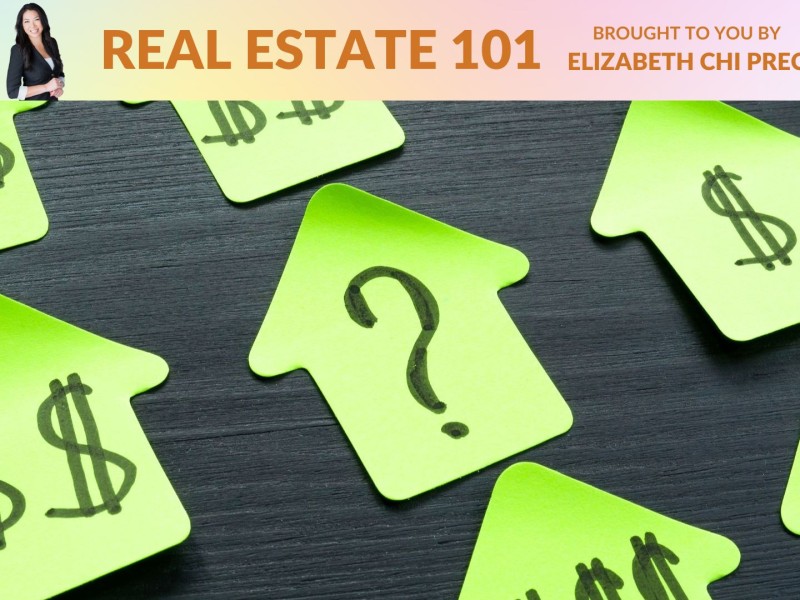 Sticky notes in the shape of a house with question marks and dollar signs on them