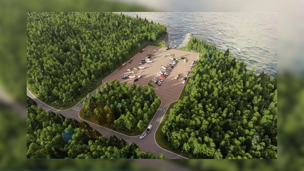 Artists render of a boat launch on a river.