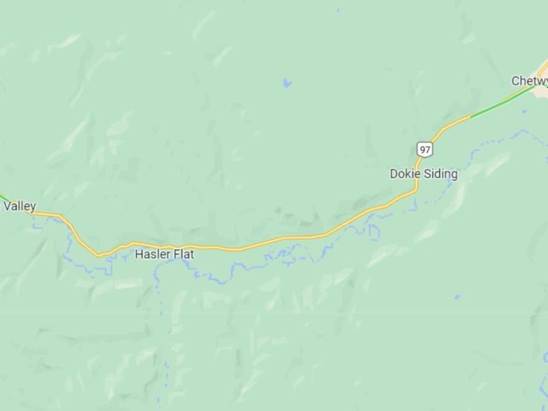 A map of Highway 97 south of Chetwynd.