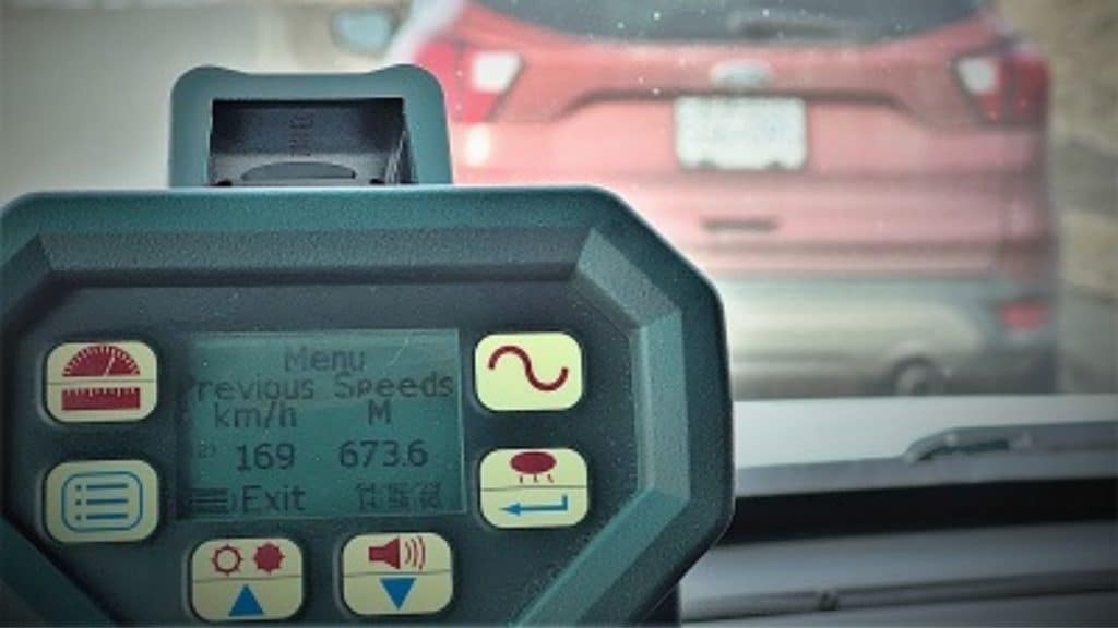 An RCMP radar gone showing a speed of 169 kilometres an hour.