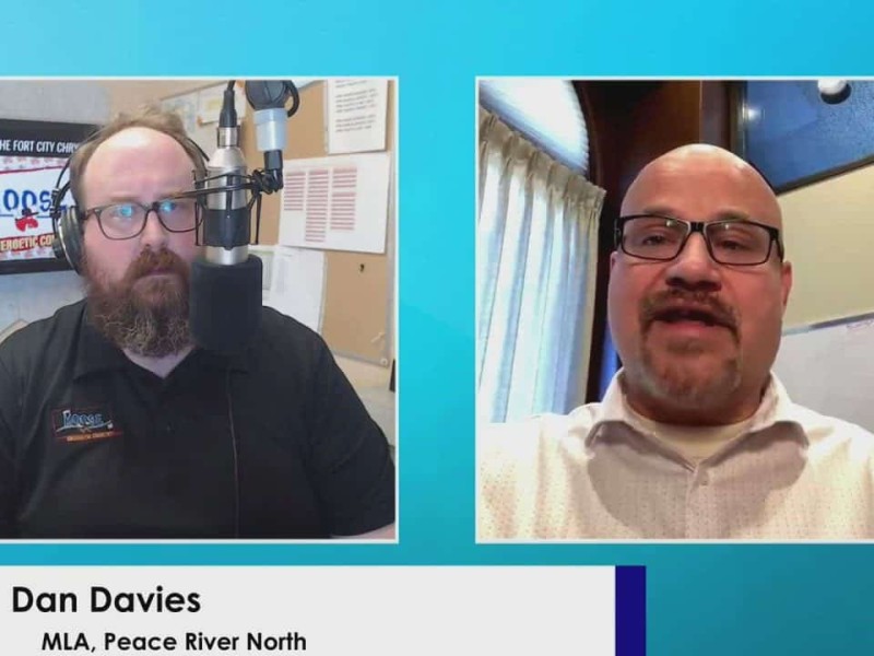 Two people talking while staring at the camera