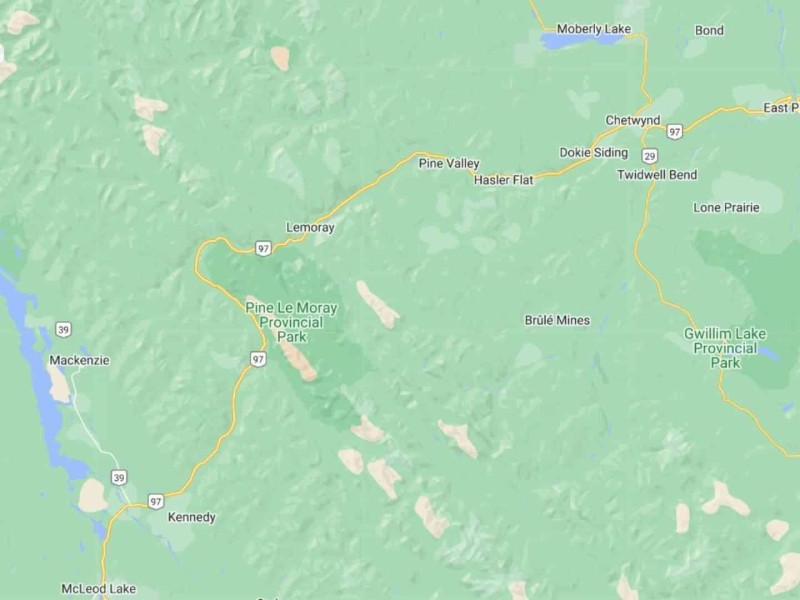 A green map of the Pine Pass.