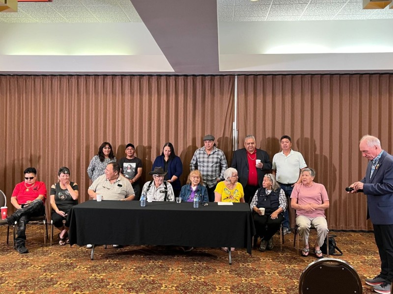 President of Nikihk Michelle Calliou, vice president Norman Calliou and members of Kelly Lake.