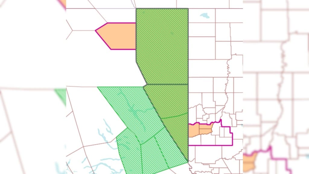 A green, white and red map showing the air quality statement has ended in northeastern B.C.