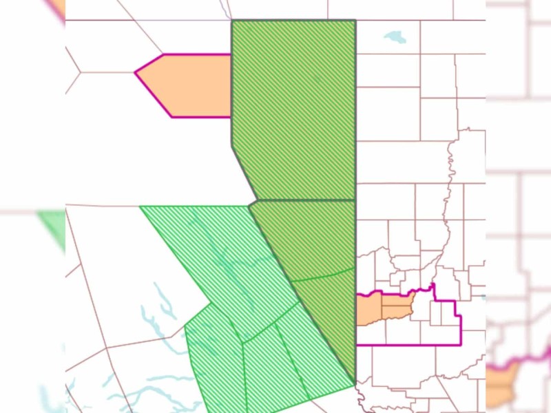 A green, white and red map showing the air quality statement has ended in northeastern B.C.