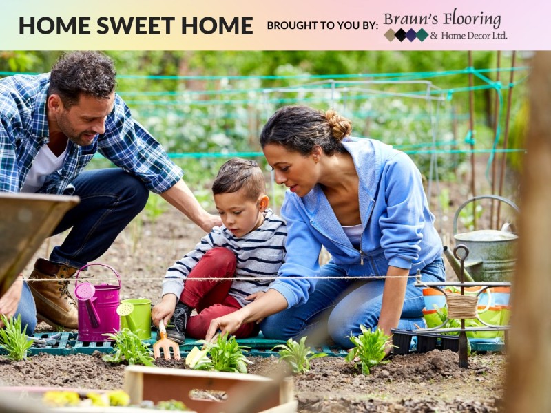 A family working on their garden