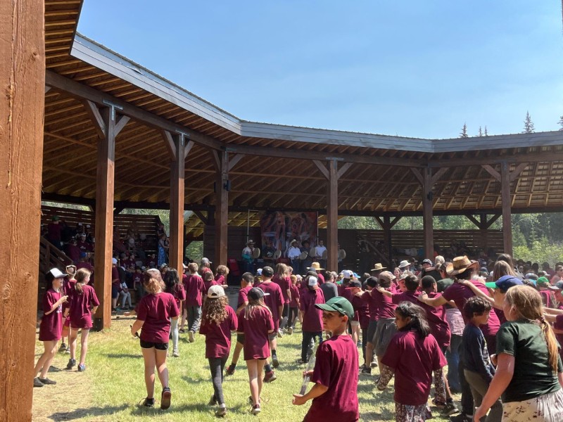 School District 60 grade four students dancing to the Doig River drummers.