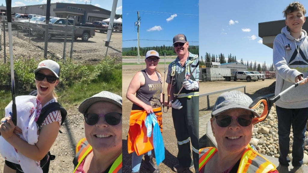 A three pictures collage of people at the Vance Dancy memorial clean-up.