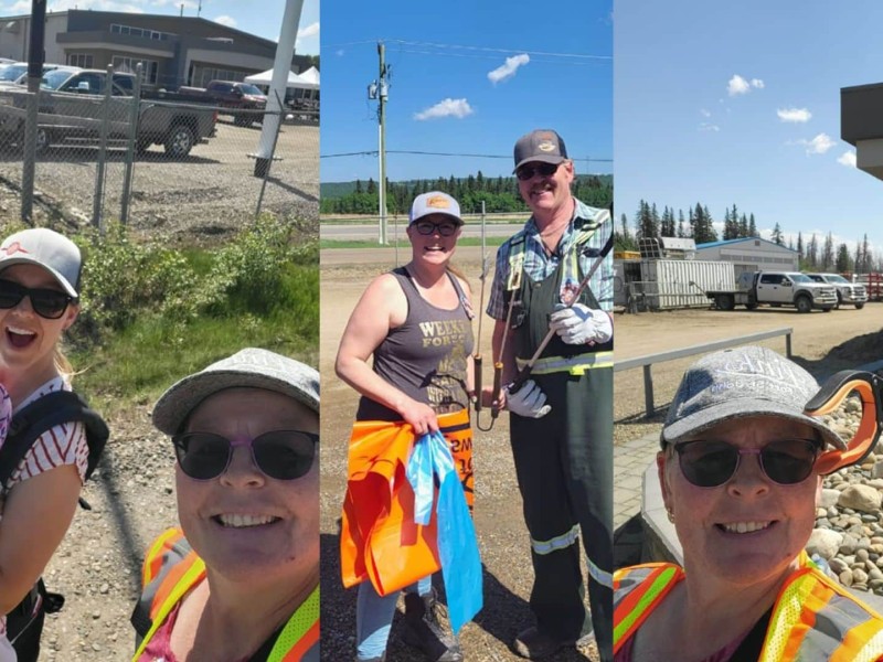 A three pictures collage of people at the Vance Dancy memorial clean-up.