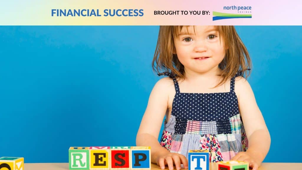A child playing with blocks that spell out RESP
