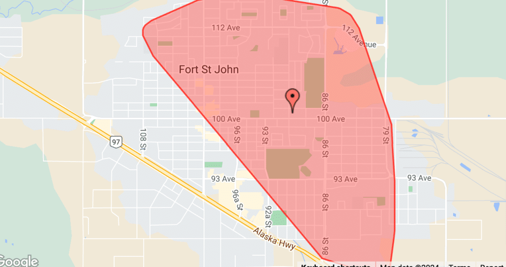 This map from B.C. Hydro shows the approximate area that is affected by the power outage.