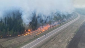 An aerial view of the Parker Lake wildfire in May of 2024.
