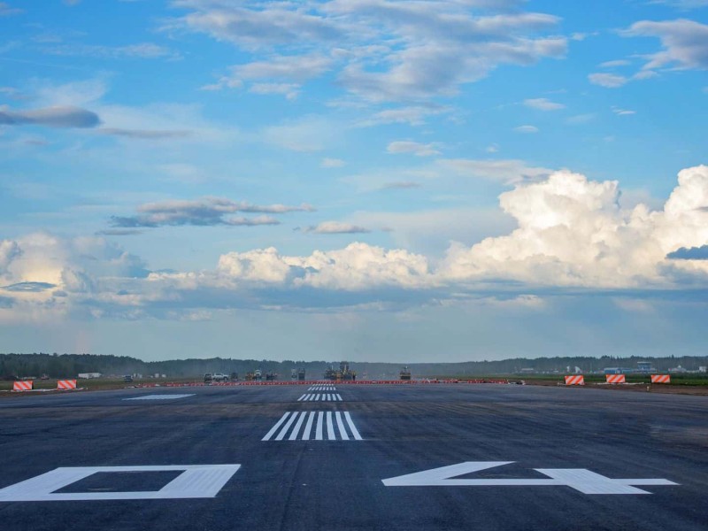 The runway at the Northern Rockies Regional Airport.