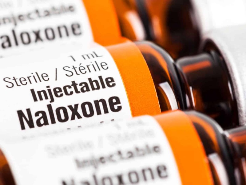 Injectable naloxone, a substance used to reverse the effects of an opioid overdose.