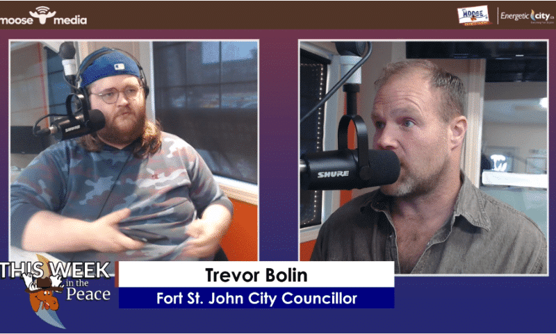 Two people recording a podcast