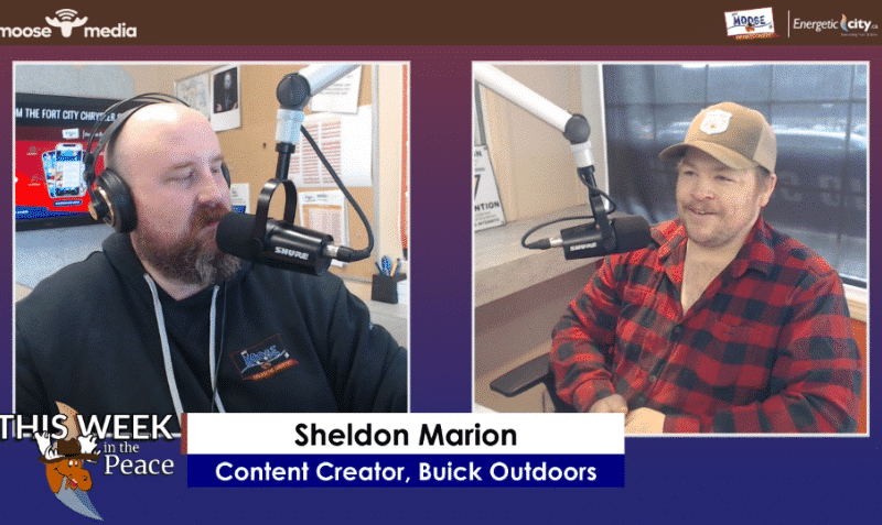 Two people recording a podcast