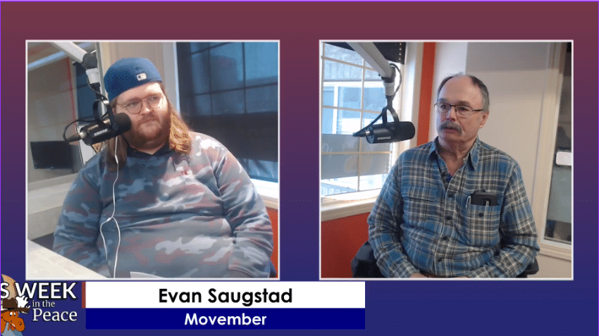 Two people recording a podcast