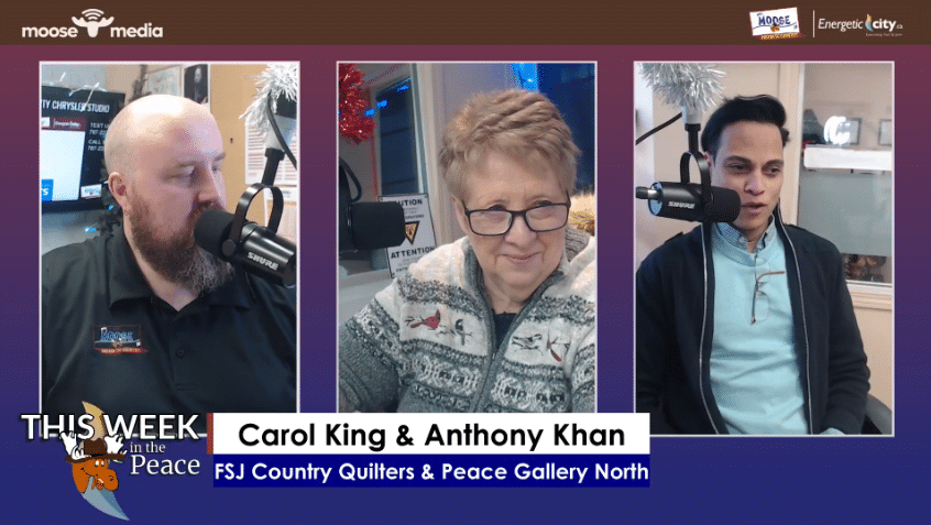 Three people recording a podcast