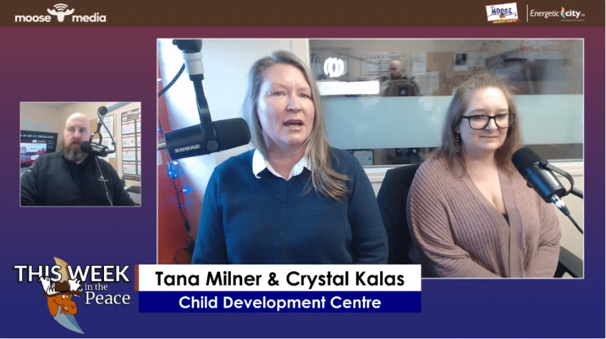 Three people recording a podcast