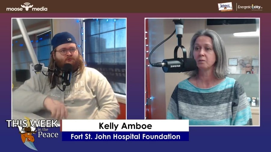 Two people recording a podcast