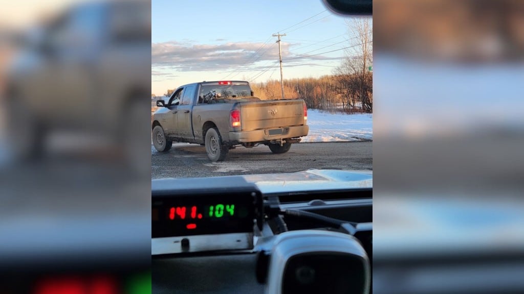 A truck by the side of the road which BC Highway Patrol says was impounded for being driven by a class seven novice who failed to display an 'N' and failed to produce a driver’s licence. (BC Highway Patrol)