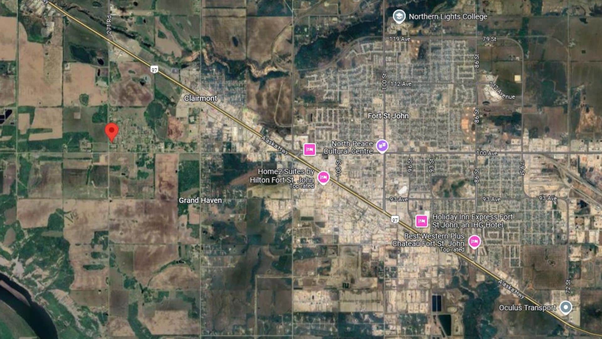 Google maps view of Fort St. John