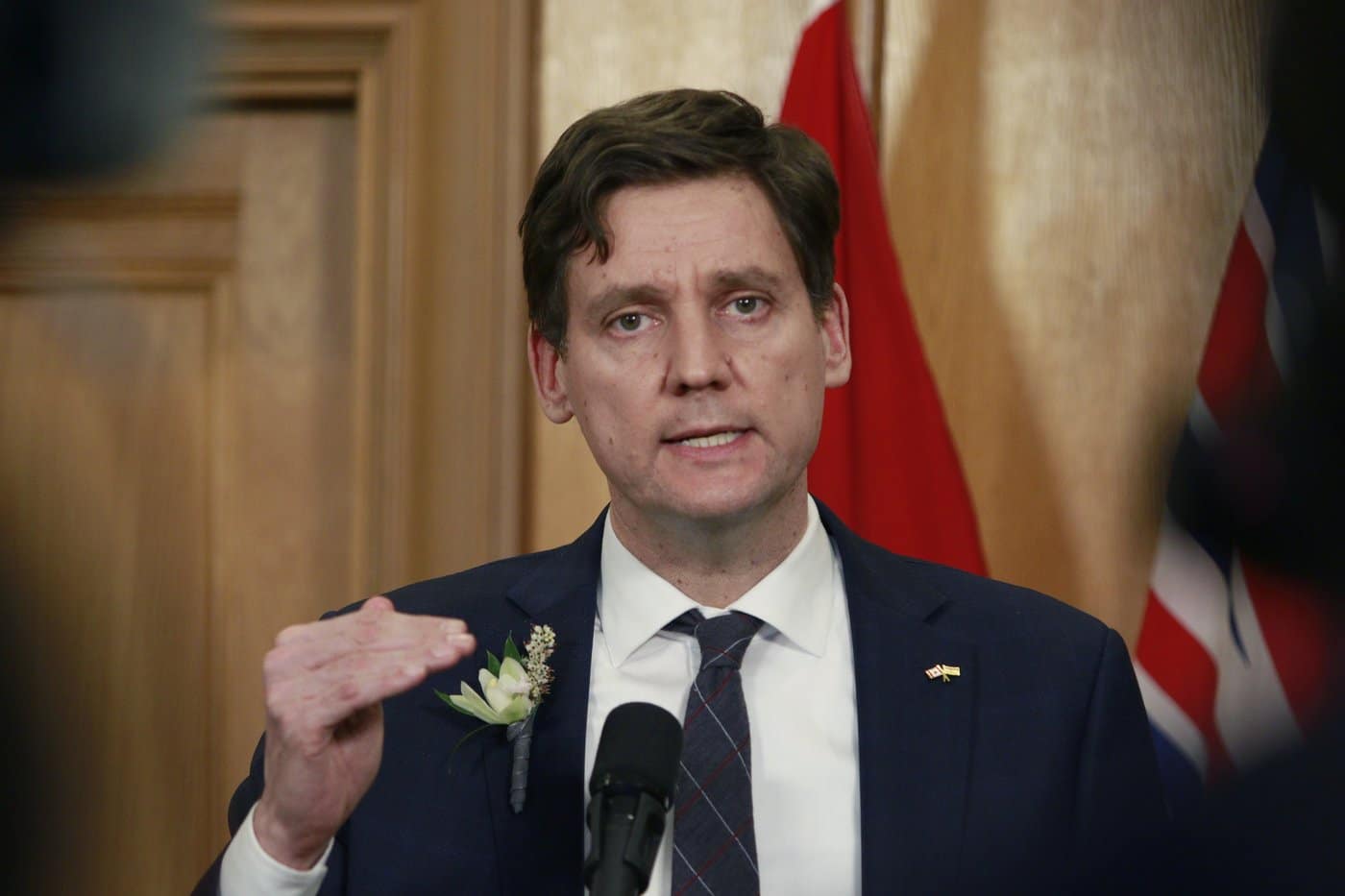 British Columbia Premier David Eby addressing reporters at an event in February of 2025.